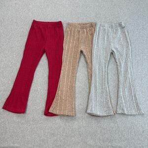 Shein Bundle of 3 Pants Girl SZ 7Y Flared Knitted Pull On Elastic Waistband Soft